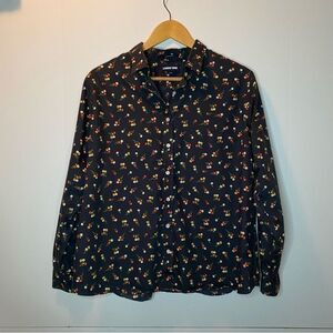 Lands End 100% Supima Cotton Floral Navy Button Down No Iron Long Sleeve Shirt